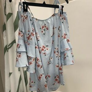 Floral Off-Shoulder Top - Light Blue